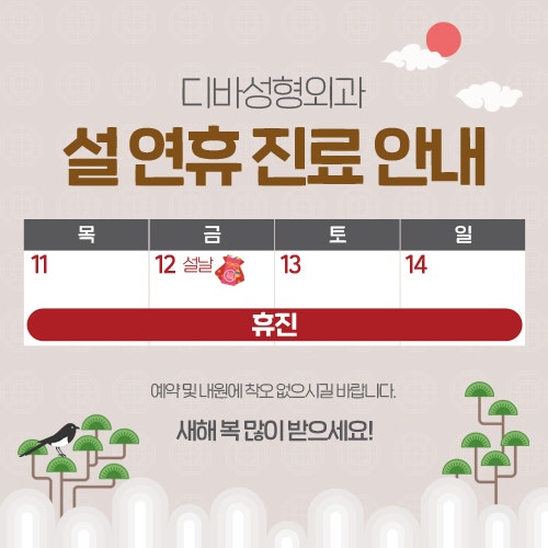 [디바성형외과] 2021년 설 연휴 진료 안내